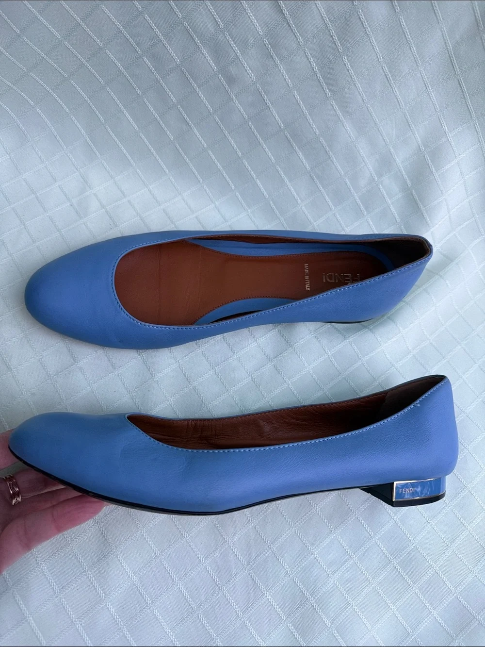 Fendi Lavender Blue Leather Ballet Flats